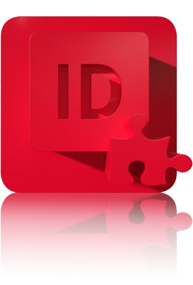 Das InDesign-Logo mit einem Puzzle-Stück am unteren, rechten Rand. Das Symbol befindet sich in einem roten Quadrat mit abgerundeten Ecken. Dieses Icon steht für das InDesign-Plugin von crossbase.