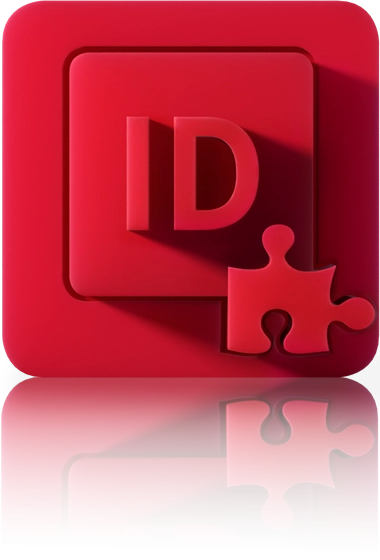 Das InDesign-Logo mit einem Puzzle-Stück am unteren, rechten Rand. Das Symbol befindet sich in einem roten Quadrat mit abgerundeten Ecken. Dieses Icon steht für das InDesign-Plugin von crossbase.