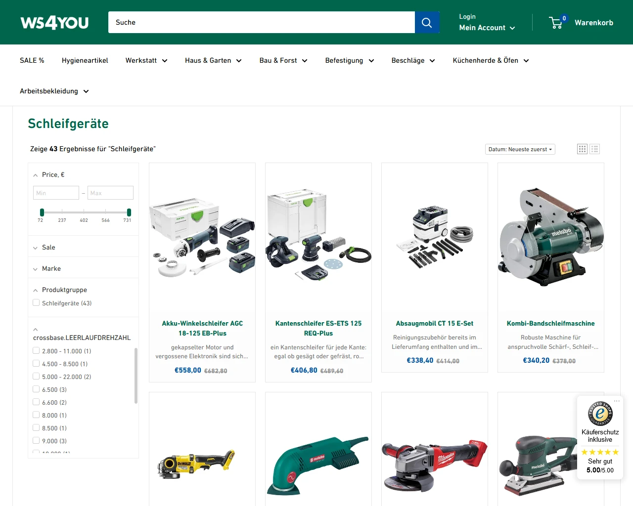 Screenshot des Weyland Steiner-Onlineshops.