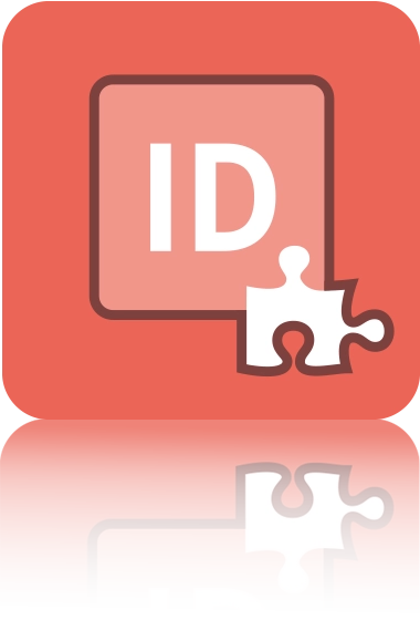 Das InDesign-Logo mit einem Puzzle-Stück am unteren, rechten Rand. Das Symbol befindet sich in einem roten Quadrat mit abgerundeten Ecken. Dieses Icon steht für das InDesign-Plugin von crossbase.