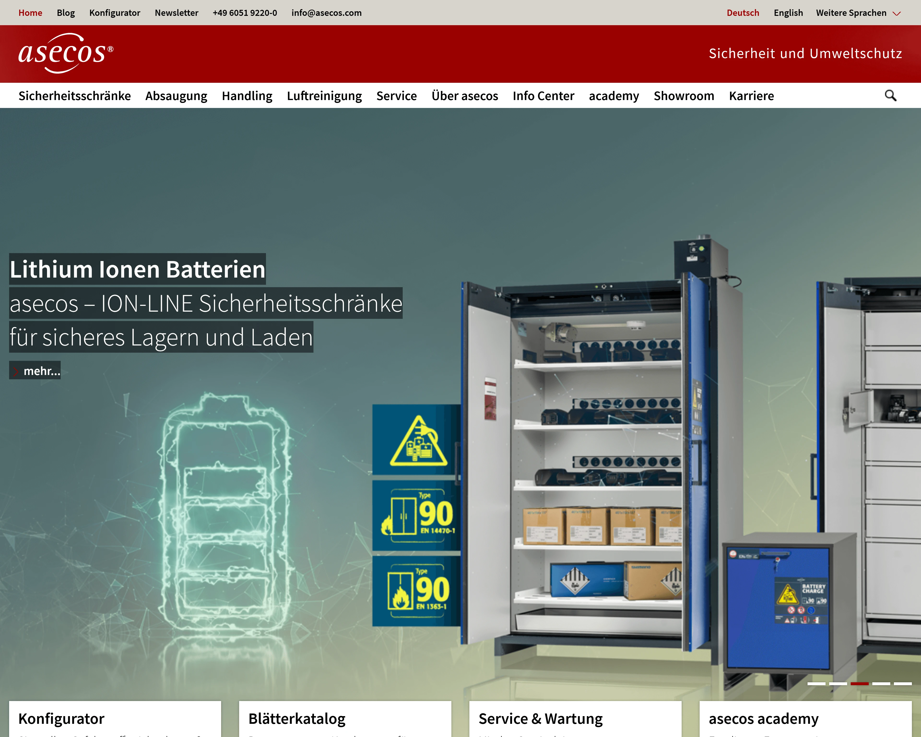 Screenshot des Online-Produktkonfigurators von asecos.