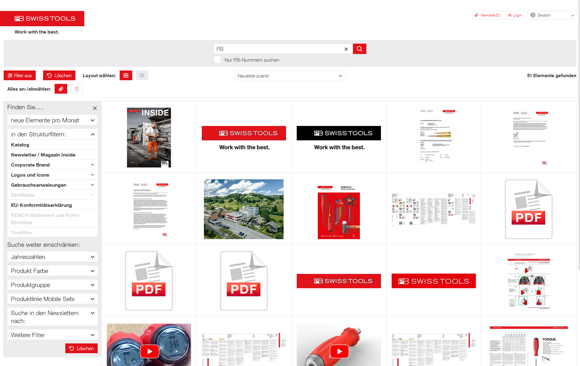 Screenshots des PB Swiss Tools-Medienservices mit Produktinformationen aus der crossbase-Datenbank.