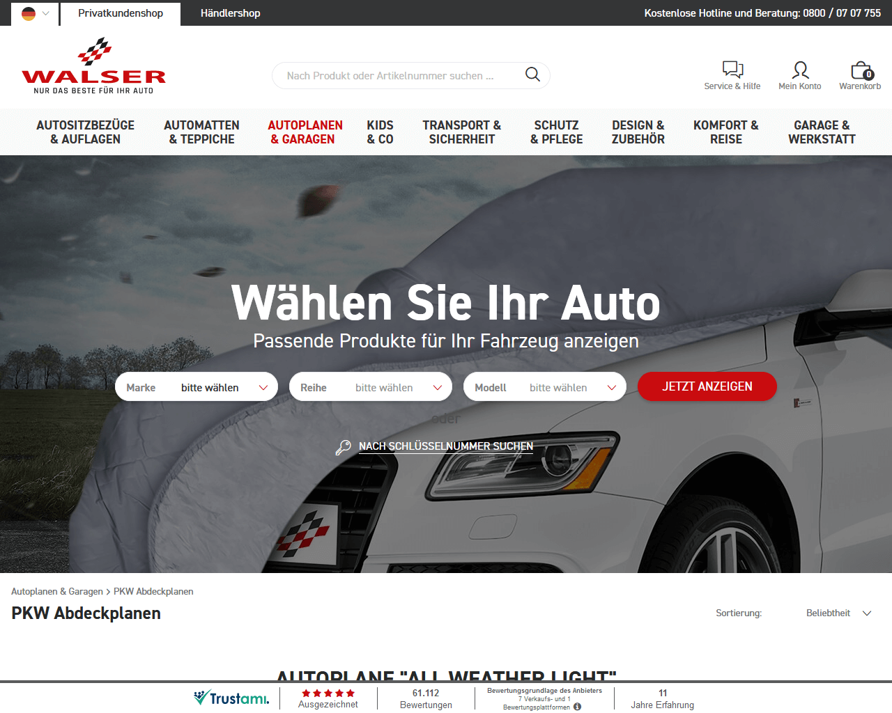 Screenshot des Onlineshops von WALSER.