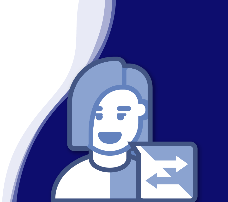 Jasmin Nesbigall von oneworld blickt lächelnd in die Kamera. Sie hat braune Haare mit Seitenscheitel, die im Nacken zusammengebunden sind. Sie trägt ein schwarzes Oberteil. Der Hintergrund ist dunkelblau mit einer geschwungenen, weißen und hellblauen Linie in Wellenform auf der linken Seite.