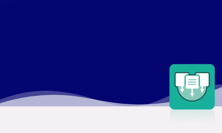 Das Symbol ist unicolor grün und zeigt zwei stilisierte Tabellen- oder Katalogsymbole mit Zeilenstruktur, die sich überlappen. Davor befindet sich ein Pfeil, der einen Exportvorgang andeutet. Es ist in einem Quadrat mit abgerundeten Ecken dargestellt. Dieses Icon steht für das Modul XML- und Excel-Konfigurator von crossbase.