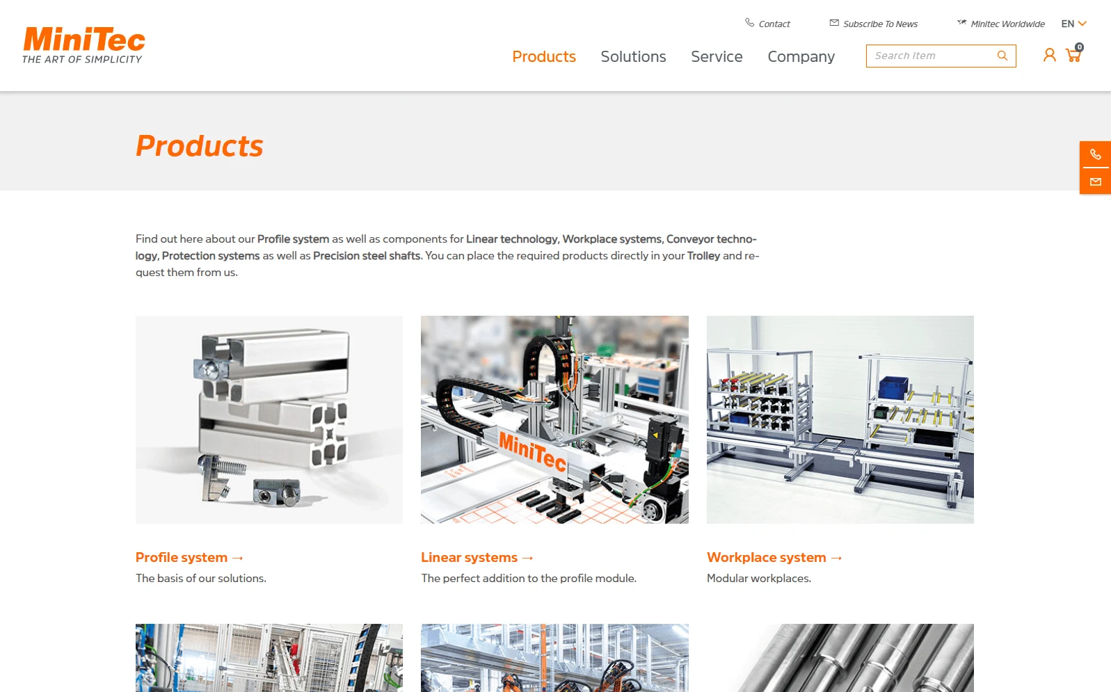 Screenshot of the MiniTec website with product information from the crossbase database.