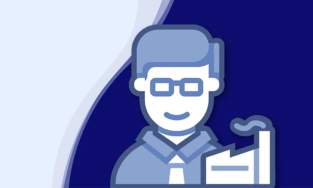 Holger Geck, Head of Marketing and Product Data Management at Gust. Alberts, smiles into the camera. He has short, gray-blond hair and a short beard. He is wearing a white shirt and a dark jacket. A curved wave shape in white, light blue and dark blue can be seen in the background.