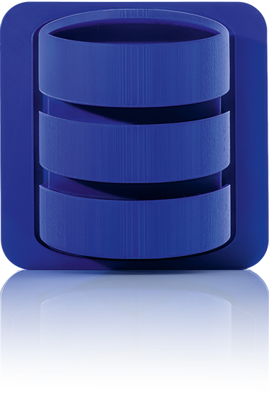 The symbol shows three superimposed bars that represent a database. It is shown in a blue square with rounded corners. This icon stands for the database base module of crossbase.