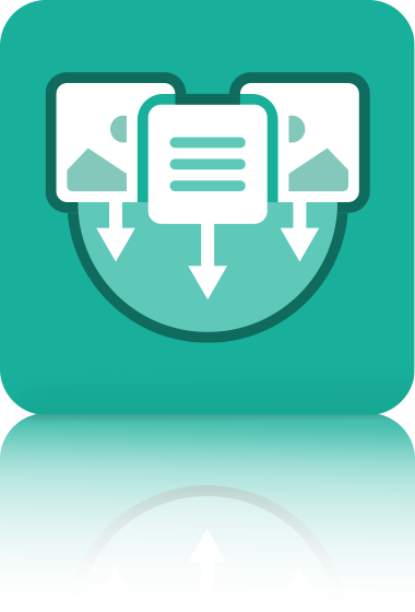 The icon is unicolor green and shows a dialog box with text lines flanked by two other dialog icons. It is shown in a square with rounded corners. This icon stands for the crossbase Sales Information Service.