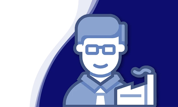 Holger Geck, Head of Marketing and Product Data Management at Gust. Alberts, smiles into the camera. He has short, gray-blond hair and a short beard. He is wearing a white shirt and a dark jacket. A curved wave shape in white, light blue and dark blue can be seen in the background.