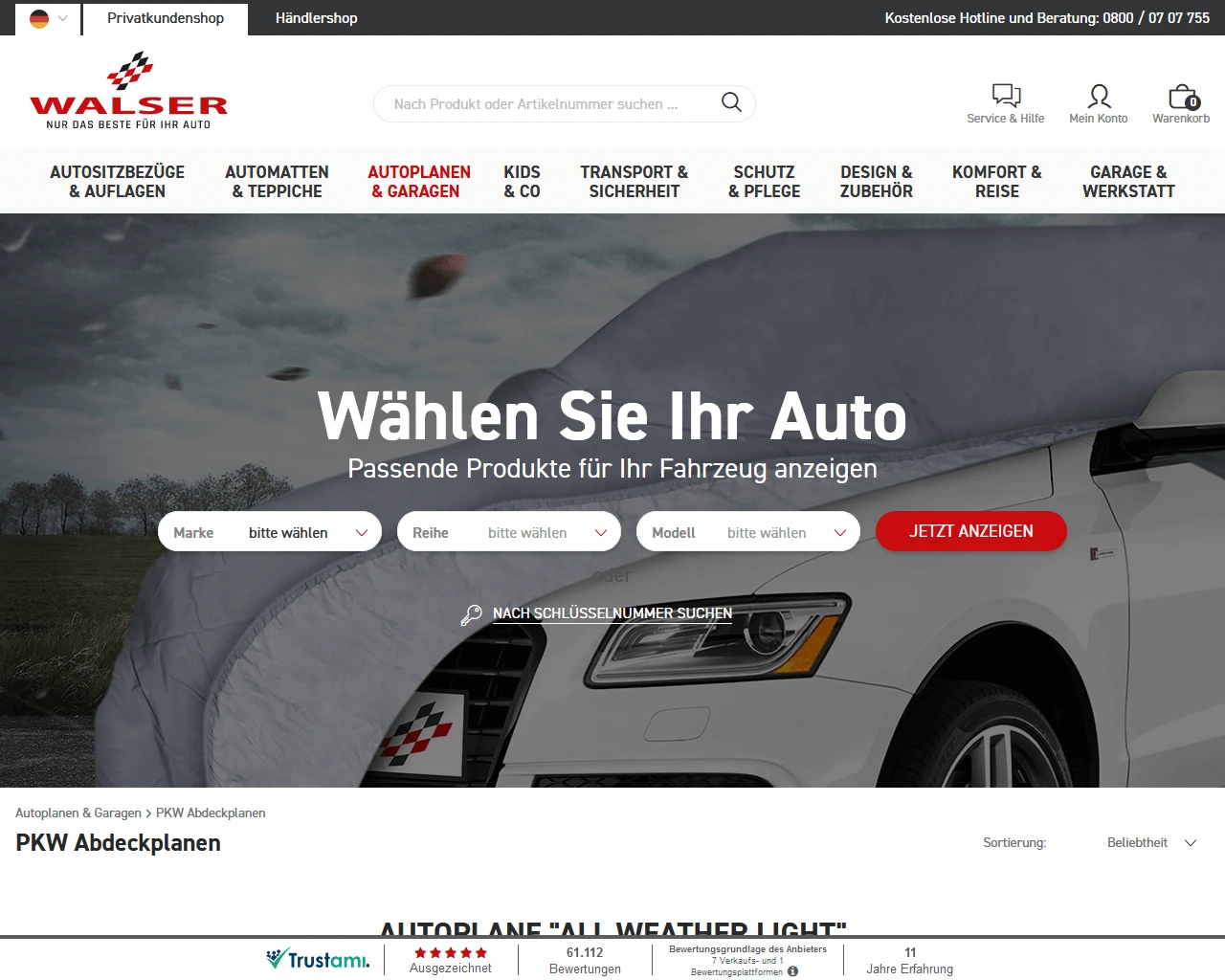 Screenshot of the WALSER online store.