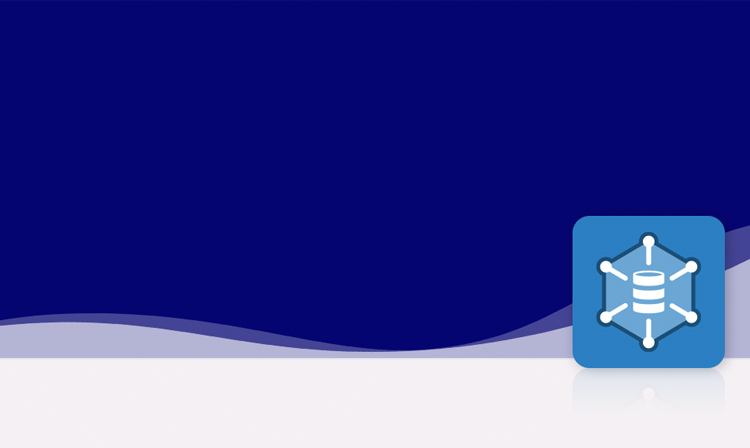 The symbol is unicolor blue and shows a stylized database from which six lines lead to the corners of a surrounding hexagon. There are dots at the corners of the hexagon and the symbol is surrounded by a square with rounded corners. It stands for the crossbase product database.