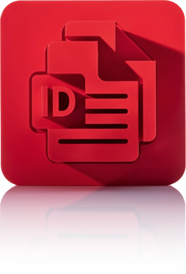 The symbol is unicolor red and shows a cogwheel in which a stylized document with three horizontal lines is integrated. The icon is located in a square with rounded corners. This icon stands for crossbase print publishing.