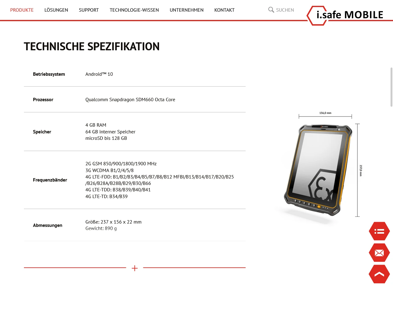 Screenshot of the i.safe website, which is populated with product information from the crossbase database.