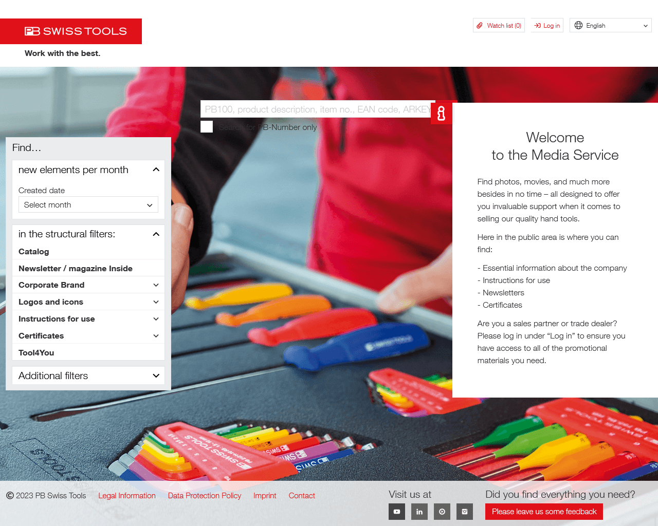 Screenshot of the PB Swiss Tools media service homepage.