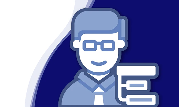 Bernhard Maier smiles at the camera. He is wearing a white shirt with an open collar. He has short, dark brown hair and a slight shadow of a beard. The background has a modern design with curved waves in dark blue, white and light blue.