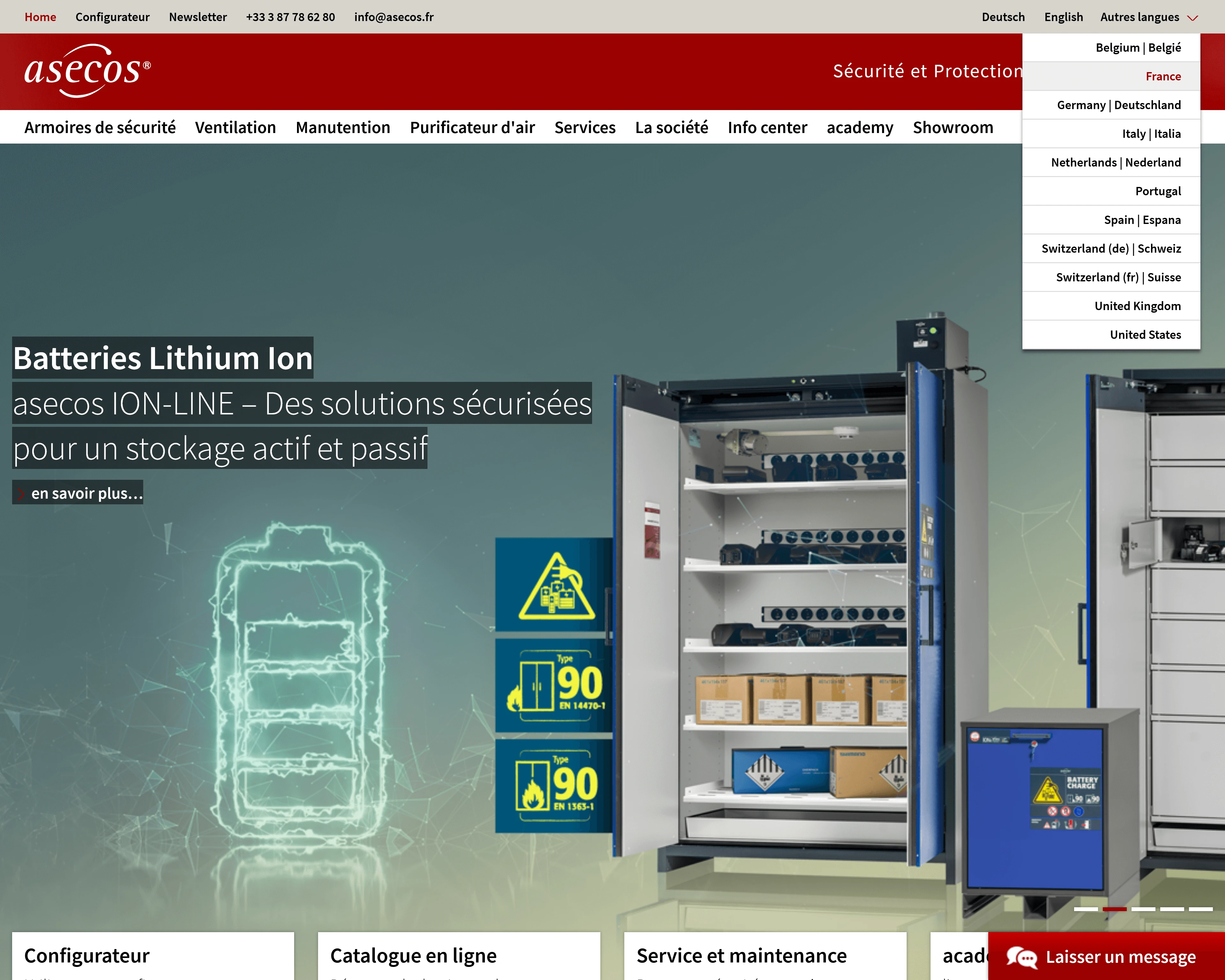 Capture d'écran du configurateur de produit en ligne d'asecos.