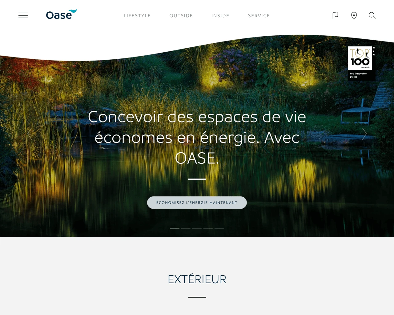 Capture d'écran du site web OASE avec les informations de produit de la base de données crossbase.
