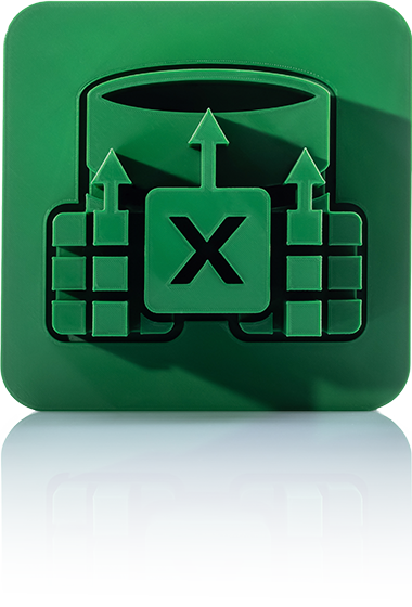 Le symbole est vert unicolore et montre une base de données stylisée devant laquelle sont disposés deux symboles de tableau avec une structure de cellules. Au centre se trouve un grand