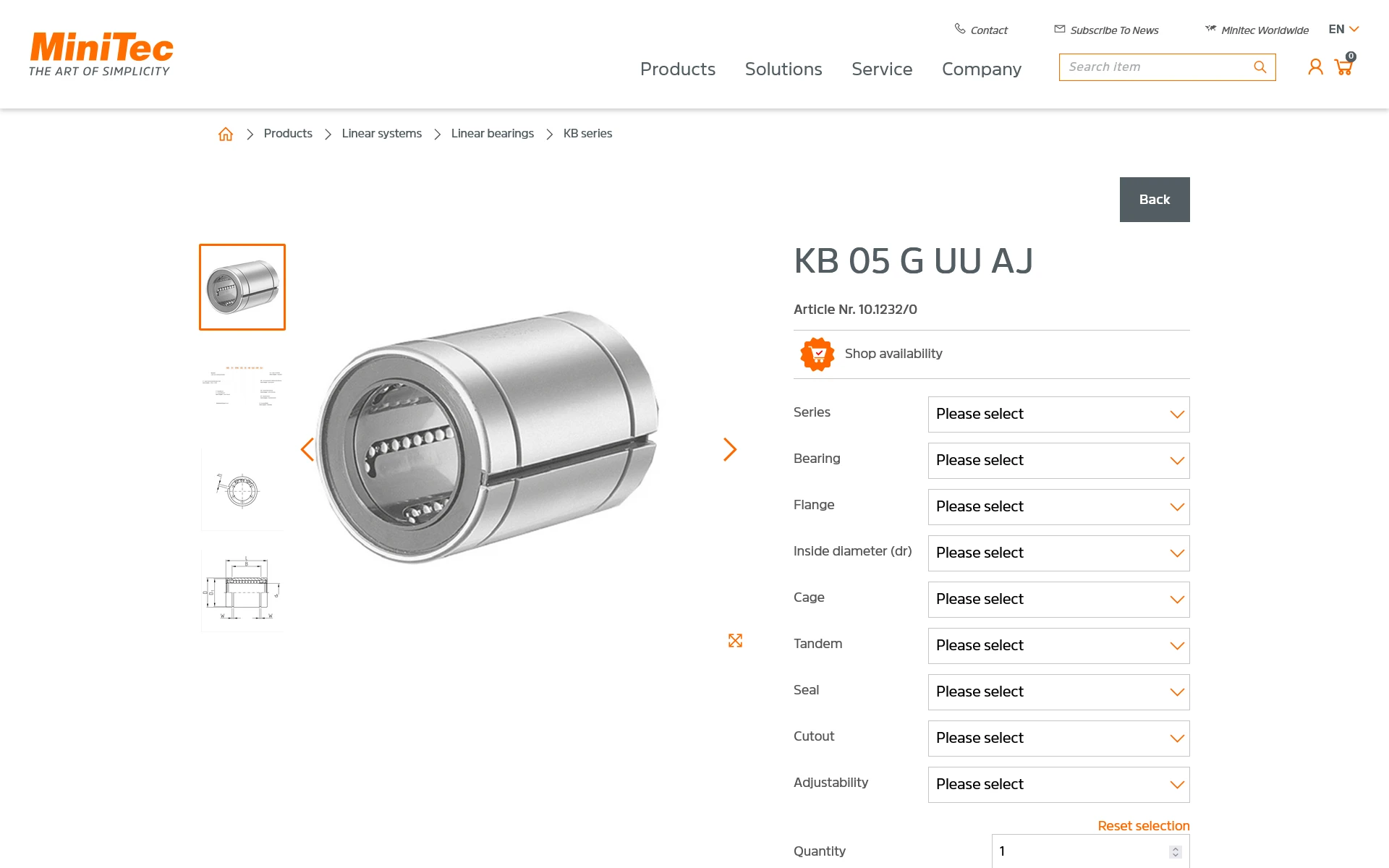 Capture d'écran du site web de MiniTec avec les informations de produit de la base de données crossbase.