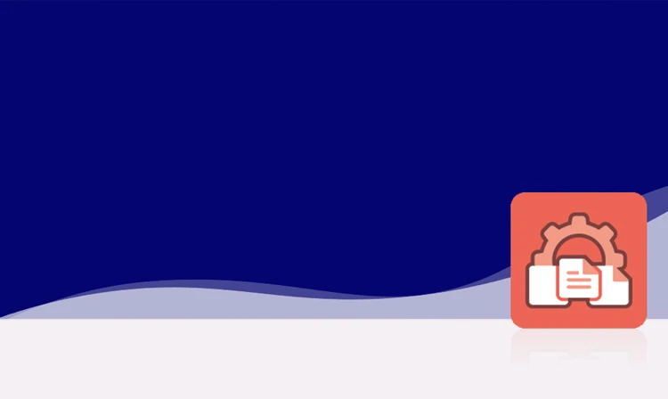 Le symbole est rouge unicolore et représente une roue dentée dans laquelle est intégré un document stylisé avec trois lignes horizontales. Le symbole se trouve dans un carré aux coins arrondis. Cette icône représente la publication print de crossbase.